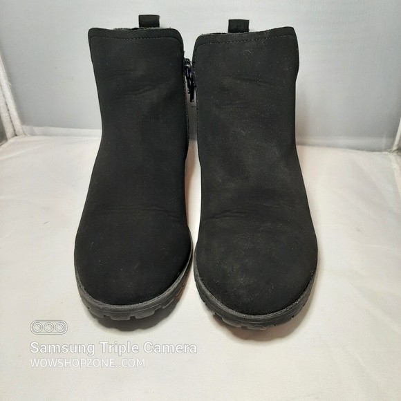 Me Too Ankle Boots Women Size 6 Black Suede Ankle Platform Boots Booties Chunky - Picture 4 of 8